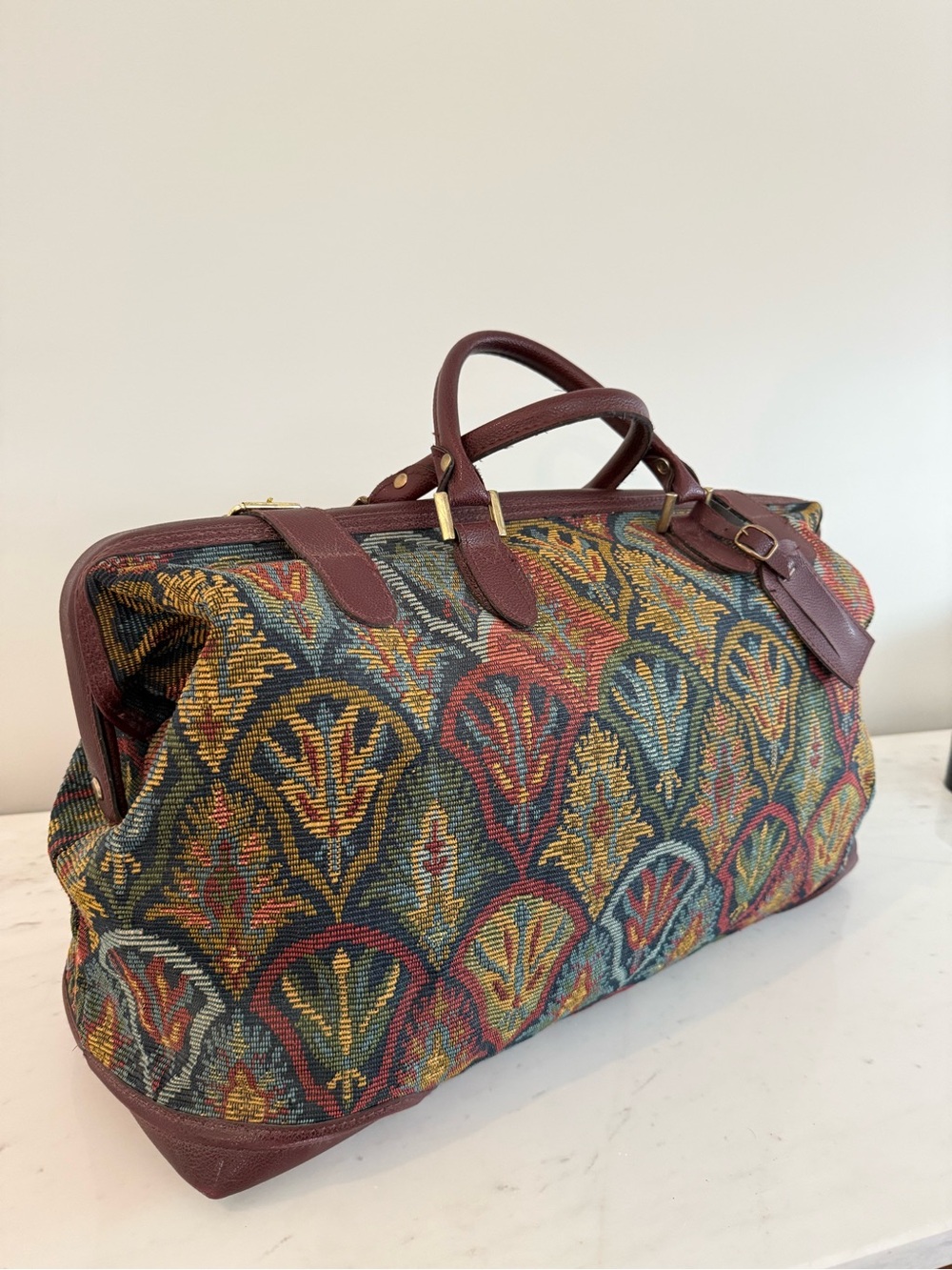 Vintage Diane Von Furstenberg Tapestry Leather Duffle Overnight Bag - Picture 5 of 8